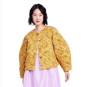 Kika Vargas Target Women Jacket Quilted Yellow Mum Floral Preppy Sz XXS NWT